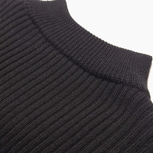 Sacai Luck Women Sz 3 Large 100 Wool Cable Knit Navy Sweater Black Back 2-tone - Picture 10 of 12